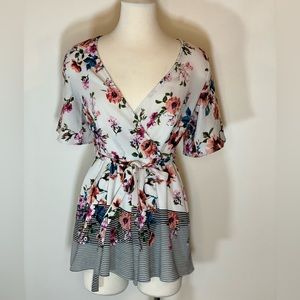 Three Pink Hearts floral romper small